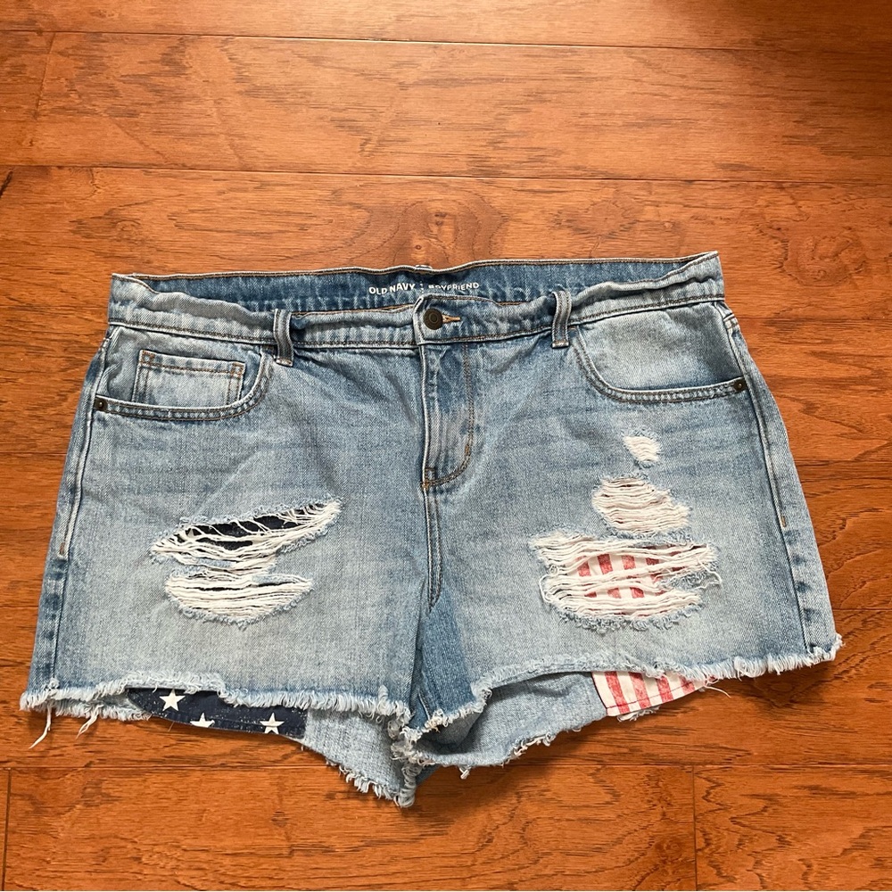 Old Navy Light Wash Distressed Jeans With Patriotic Pockets 4th Of July Size 14
